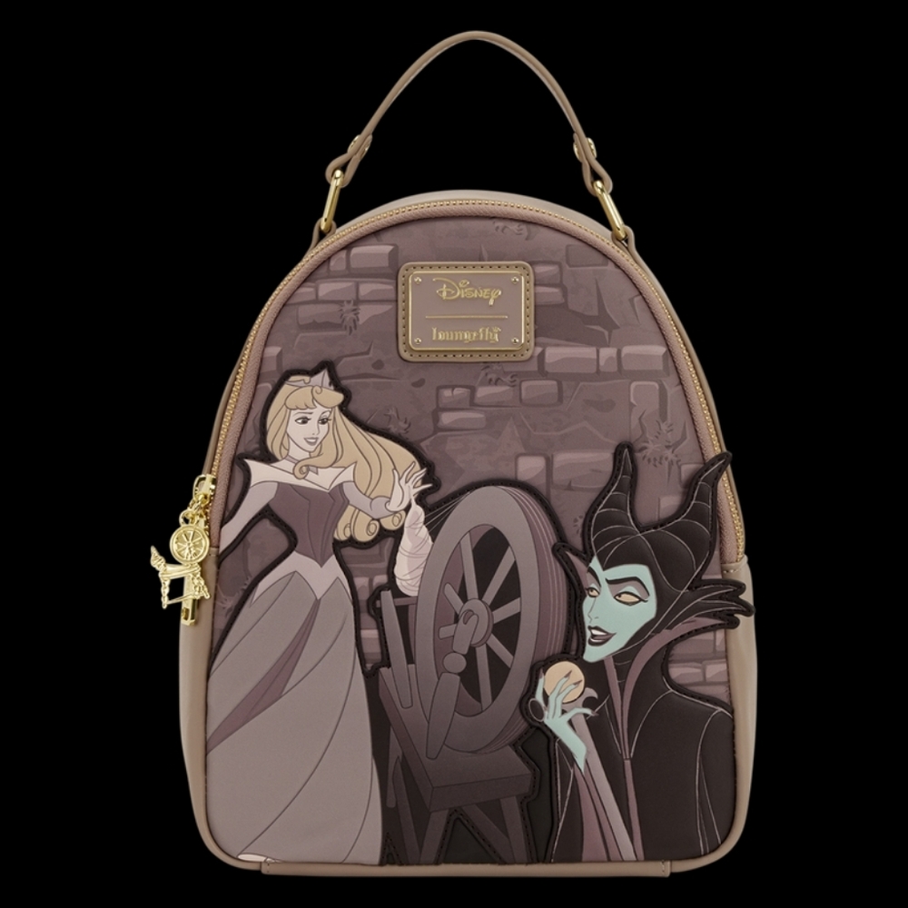 Loungefly DisneySleeping Beauty & Maleficent Spinning Wheel Mini Backpack $ Firm